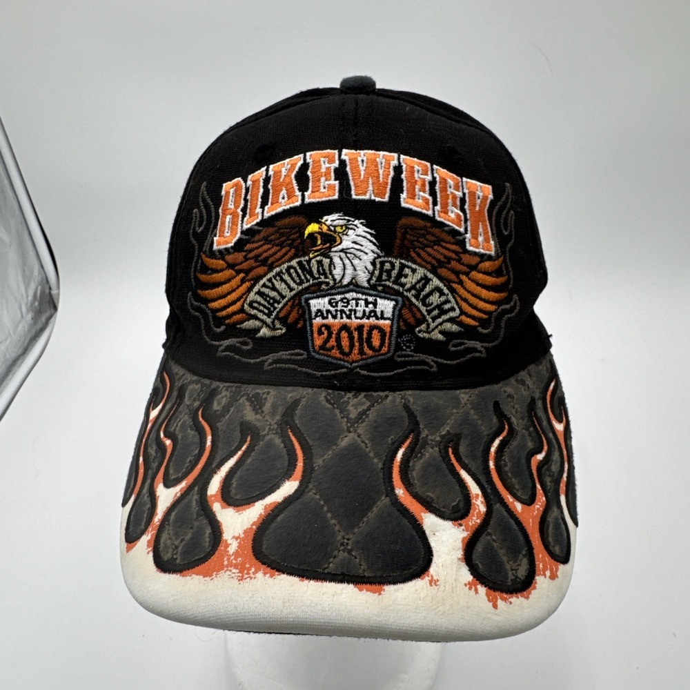 69th Annual Bikeweek Daytona Beach Bike Week 2010 Hat Black Orange Flames Eagle